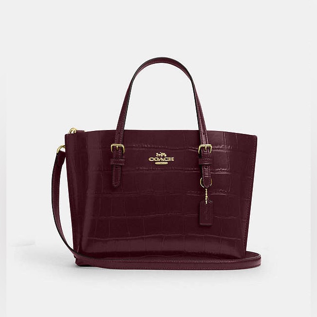 Nwt Coach Mollie Tote Bag 25 Cw017 Crocodile-Embossed Leather Color-Dark Wine